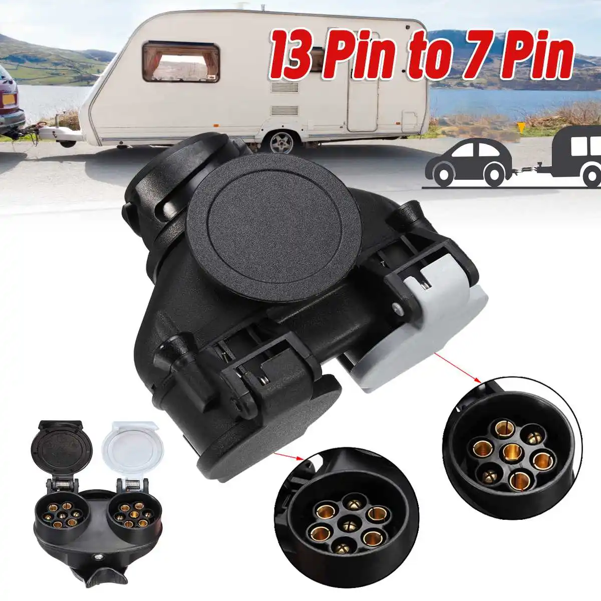 

13 Pin To 7 Pin Double-head Connector RV Trailer Power Connector Plug Socket Connector Waterproof Conversion Adapter