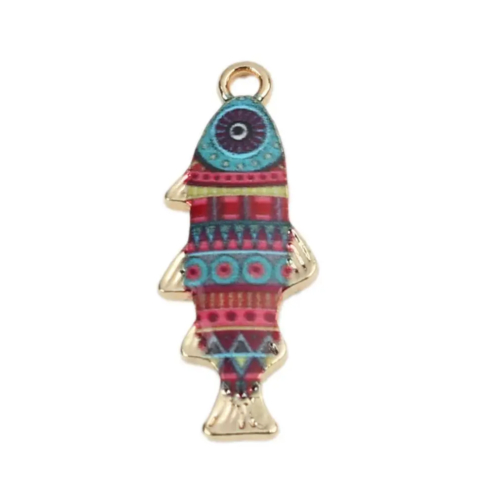 DoreenBeads Fashion Japanese Style Pendant Zinc Based Alloy Ocean Jewelry Fish Animal Gold Blue Enamel DIY 27 x 11mm 10 PCs | Украшения и