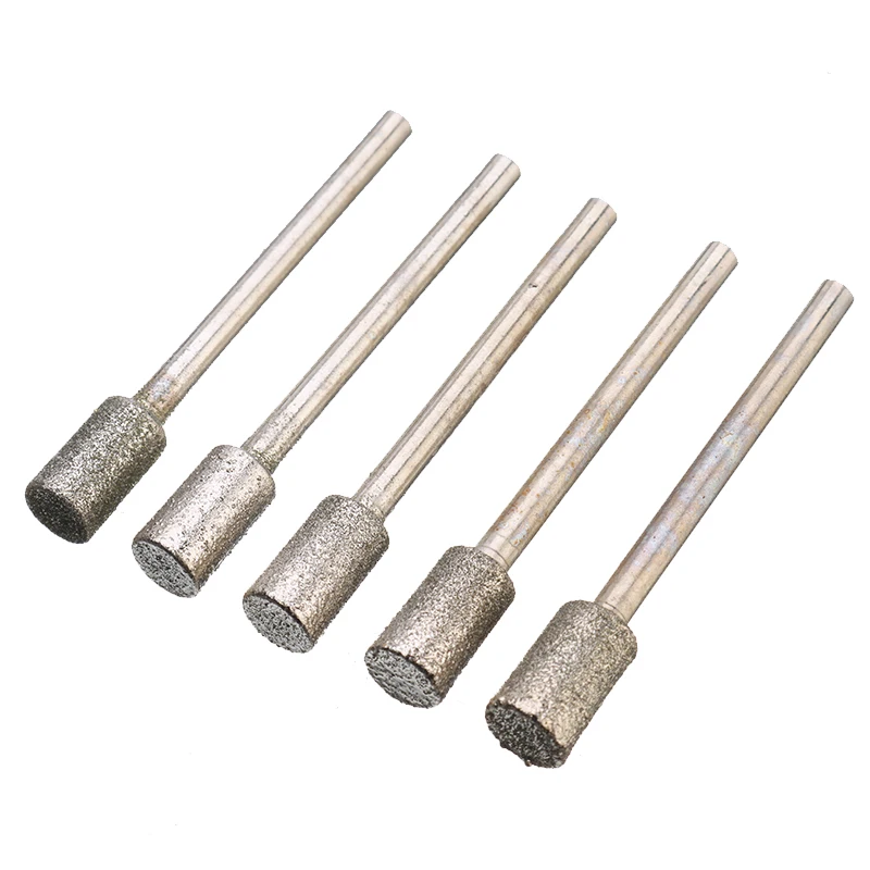 

5Pcs/Set 3mm Shank Diamond Rod Drills Mini Cylinder Silver Grinding Burr Stone Drill Bits For Rotary Tool Glass Engraving