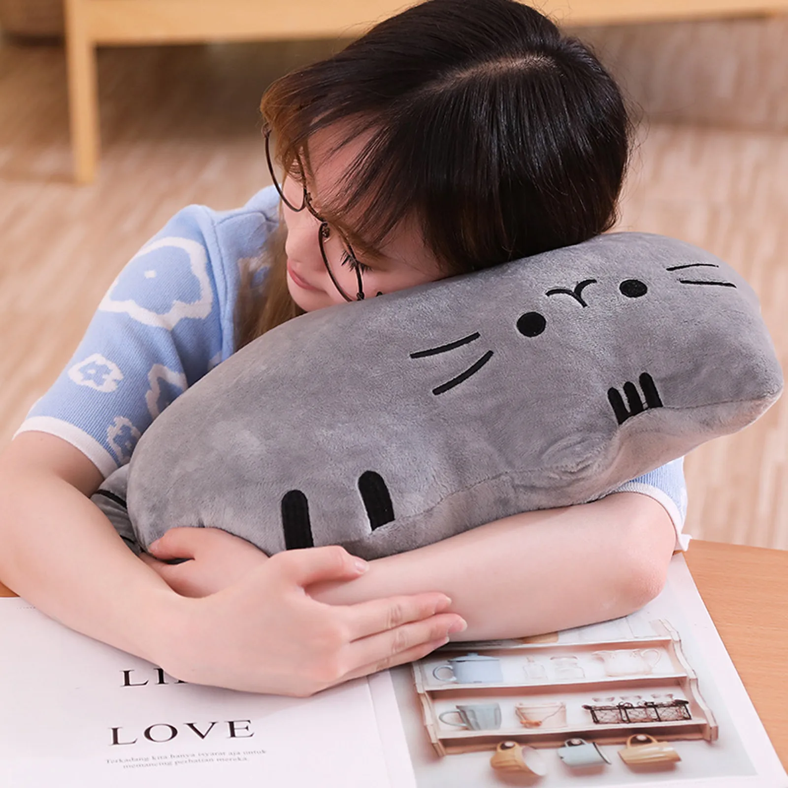 

Soft Plush Cute Cat Shape Pillow Cushion Bolster Sofa Toy Home Decor Solid Color Sleeping Pillow kawaii Comfortable Stuffed Toys
