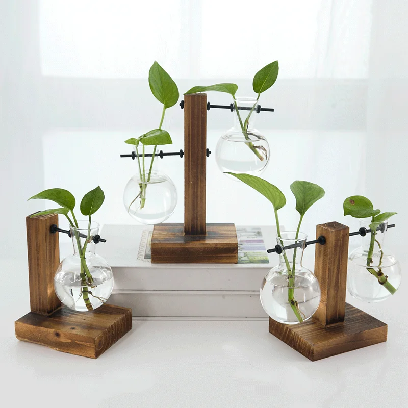 Creative wooden frame hydroponic transparent glass vase Nordic design living room desktop decoration ornaments CY52514 | Дом и сад