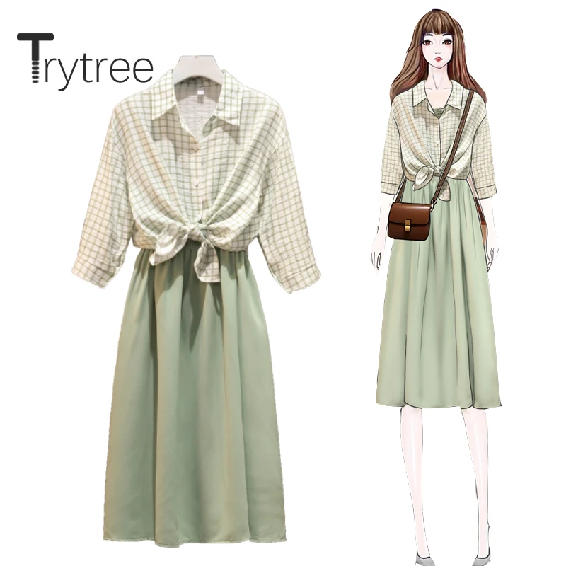 Комплект из двух предметов Trytree Женский повседневный однобортный клетчатый топ с