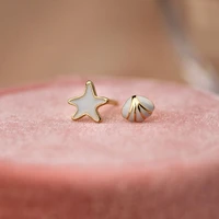 s925 whole body sterling silver shell starfish asymmetric design earrings simple and versatile temperament individual earrings