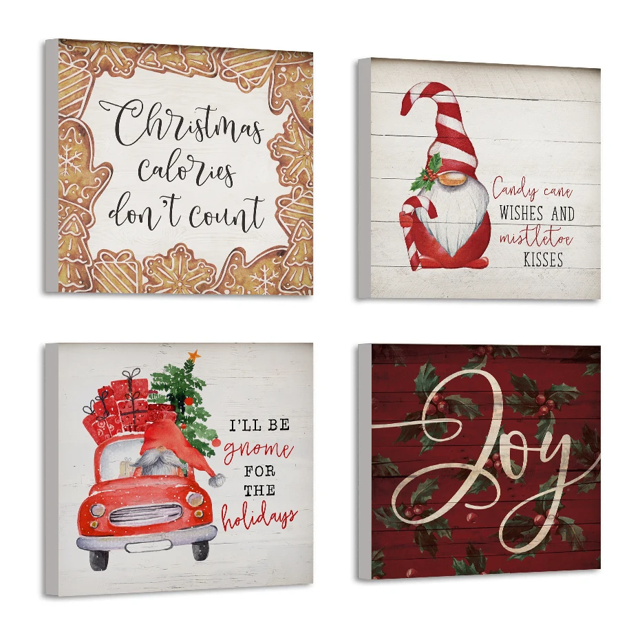 Рождественские плакаты в рамке с радостью и Сантой картины на холсте настенный