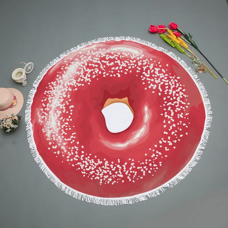 Летнее круглое пляжное полотенце с кисточками и рисунком еды пляжные покрывала