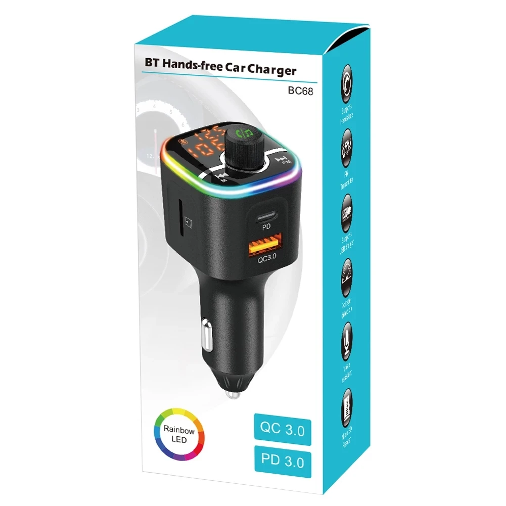 

Wireless Car MP3 Player Bluetooth Car Kit FM Transmitter Hands-Free Calling Car Charger ,Supports PD/QC3.0 USB Fast Charging