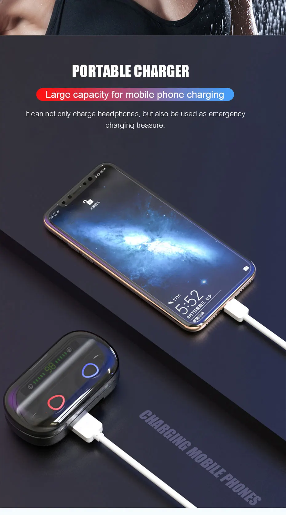 V10 беспроводные Bluetooth наушники с сенсорным стерео TWS Bluetooth 5,0 цифровой светодиодный дисплей с зарядным устройством для спортивных наушников