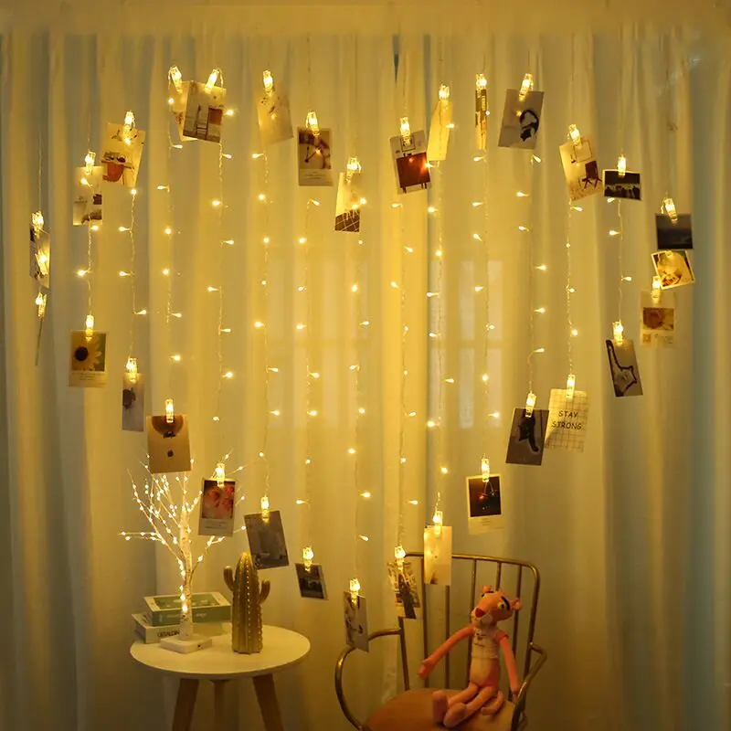 2X1.5M 128 LED карта фото клип Фея Сосулька занавеска Гирлянда Свет рождественские