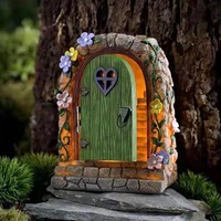 garden decoration outdoor miniature fairy garden solar stone door weatherproof resin statue gate for trees flower beds
