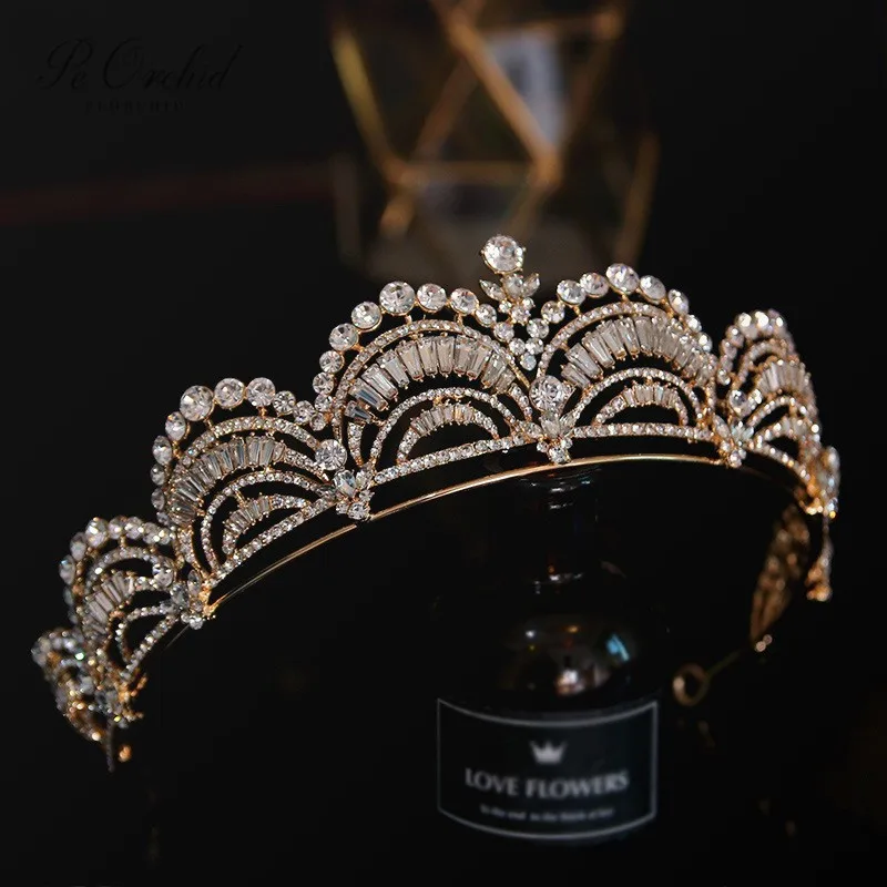 

PEORCHID Crystal Crown Queen Tiara Novia Jewellery Wedding Hair Accessories Bridal Headwear Hair Bands For Women Hair Decoration