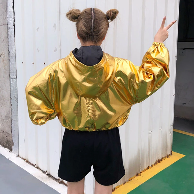 Куртка-бомбер женская с золотыми блестками куртка капюшоном в стиле хип-хоп