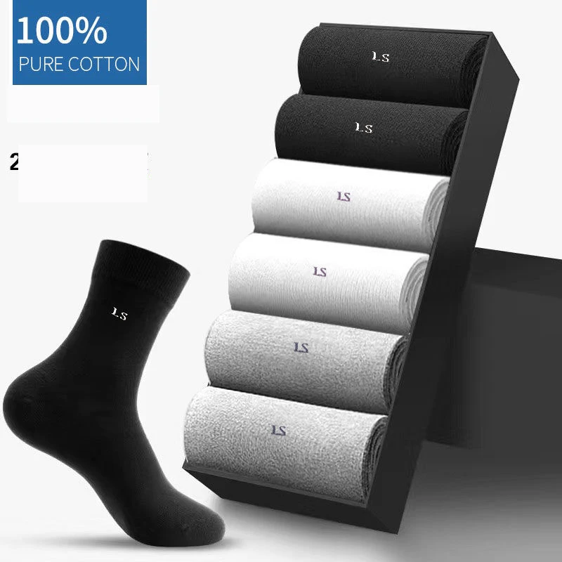 

6 Pairs Cotton Men's Dress Socks High Quality Black White Solid Color Breathable Man Socks Male Spring Summer Creative Soft