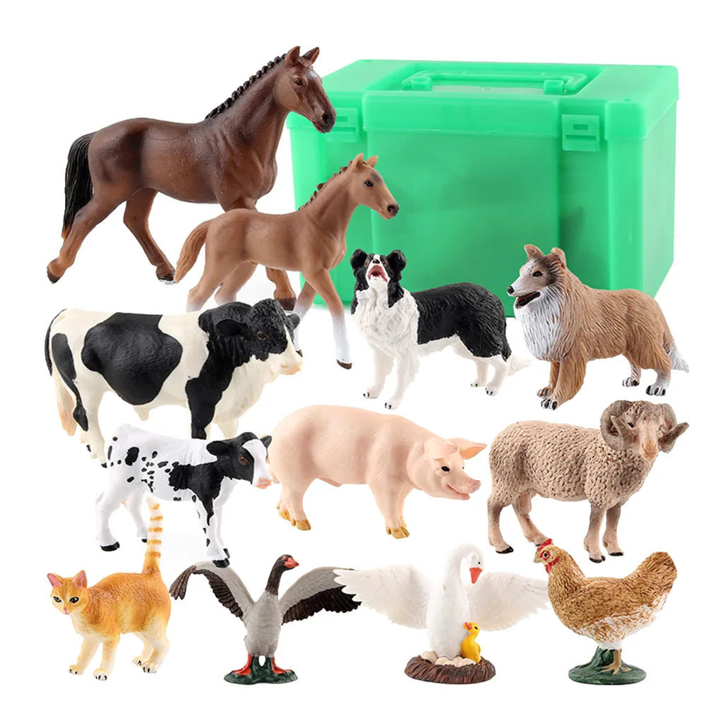 12 Pieces Simulation Farm Animal Model Plastic Action figure with Storage Base for Sandtables Home Decor |