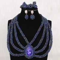 dudo nigerian women costume jewellery dark blue african necklace big design bridal jewelry set