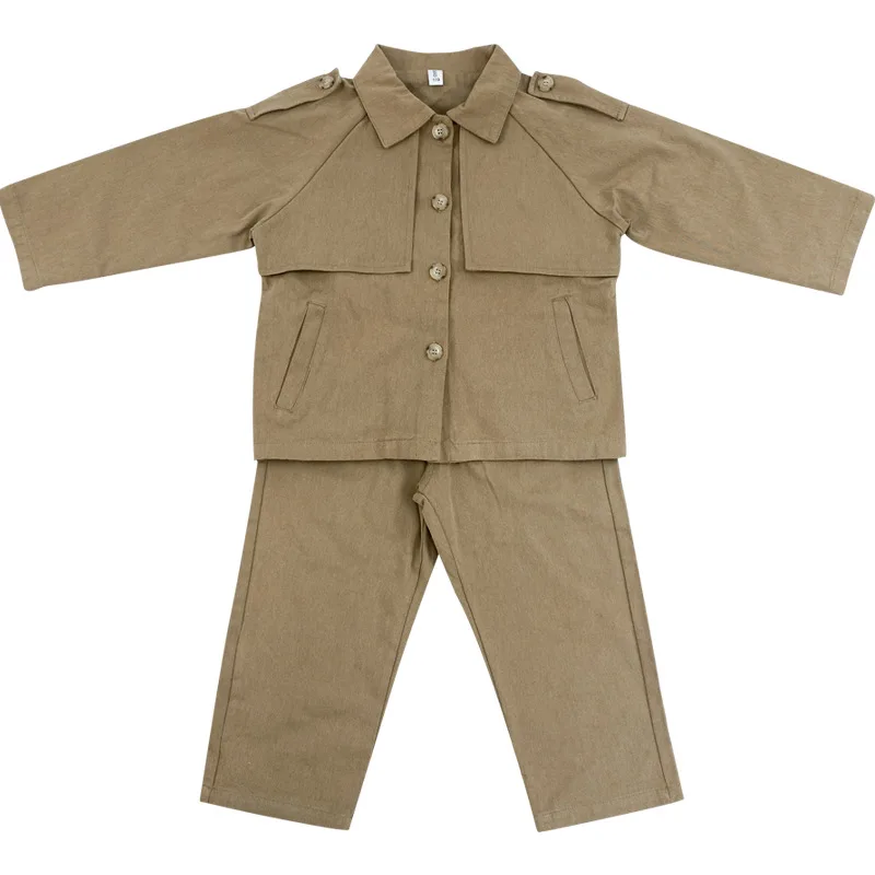 

WLG 2PC Kids Clothes Boys Boutique Outfits Autumn Khaki Coat and Pant Set Baby Fashion All Match Clothes for 1-6 Years