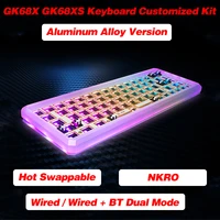geek customized gk68x gk68xs keyboard kit hot swappable nkro rgb wired bluetooth compatible dual mode pcb mounting plate case