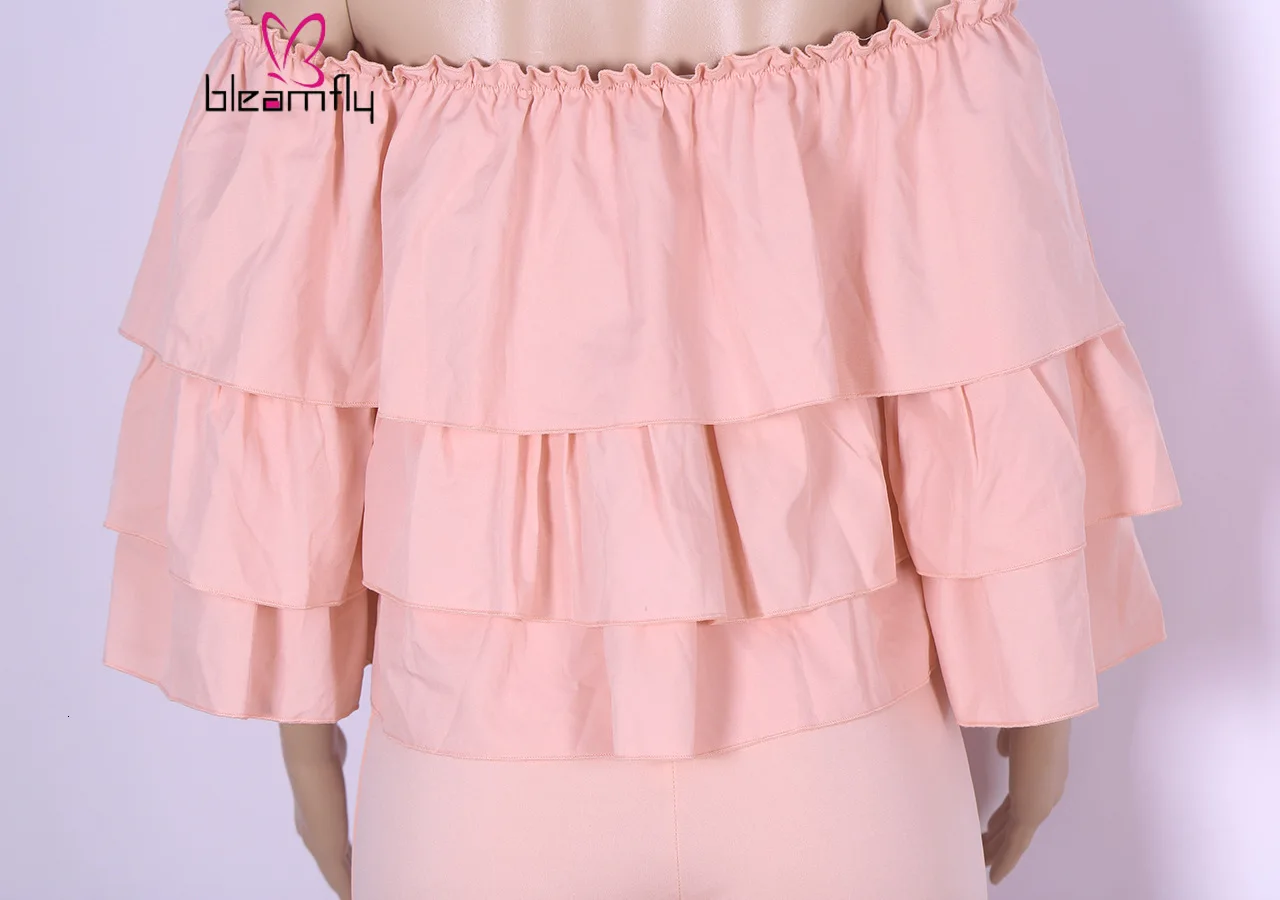 Женские осенние с открытыми плечами ниспадающие оборки блузки рубашка клеш