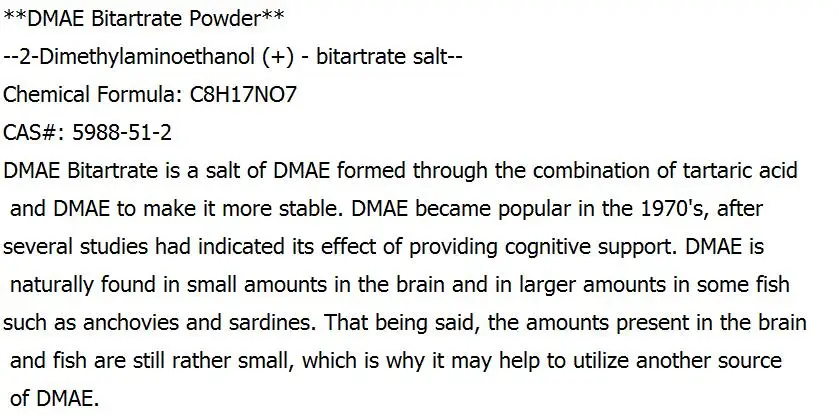 500/1000 г порошок DMAE, dl-диметиламиноэтанол битартрат, уход за кожей, против старения морщин, сырье