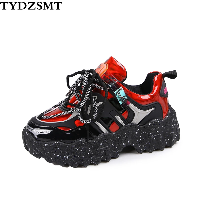 Кроссовки TYDZSMT женские на массивной платформе кроссовки с блестками красные