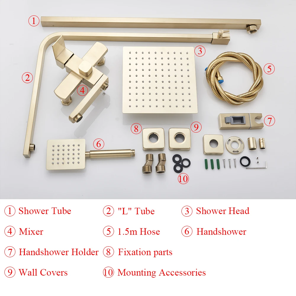 Смеситель для ванной комнаты матовый золотой большой смеситель душа с дождем