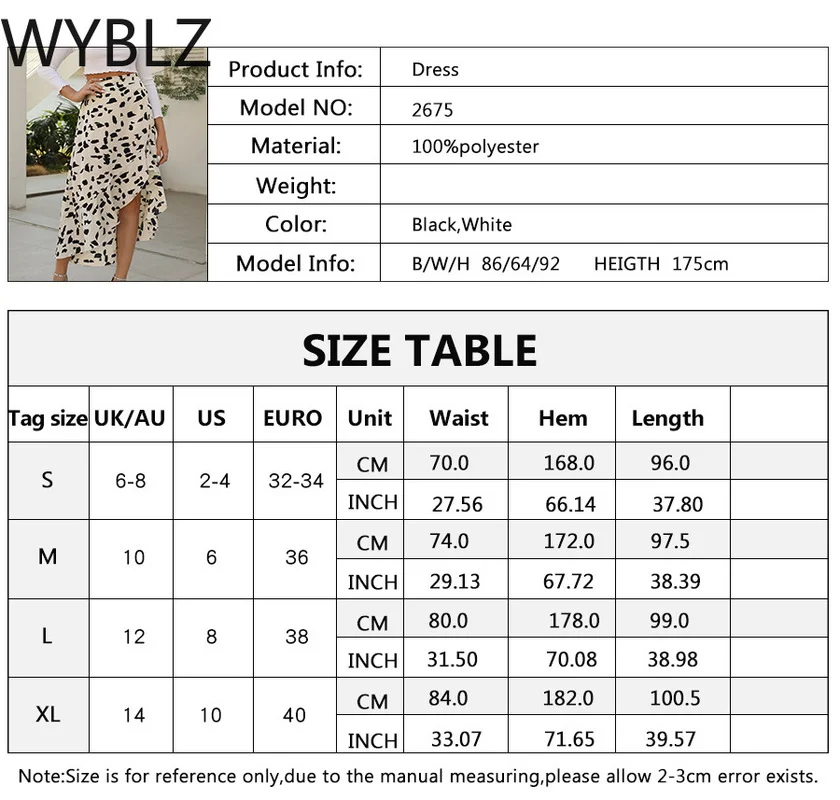 

WYBLZ Womens Long Skirts High Waist Leopard Floral Ruffle Midi Clothes Summer Casual Ladies Black Asymmetrical Slit Zipper Skirt