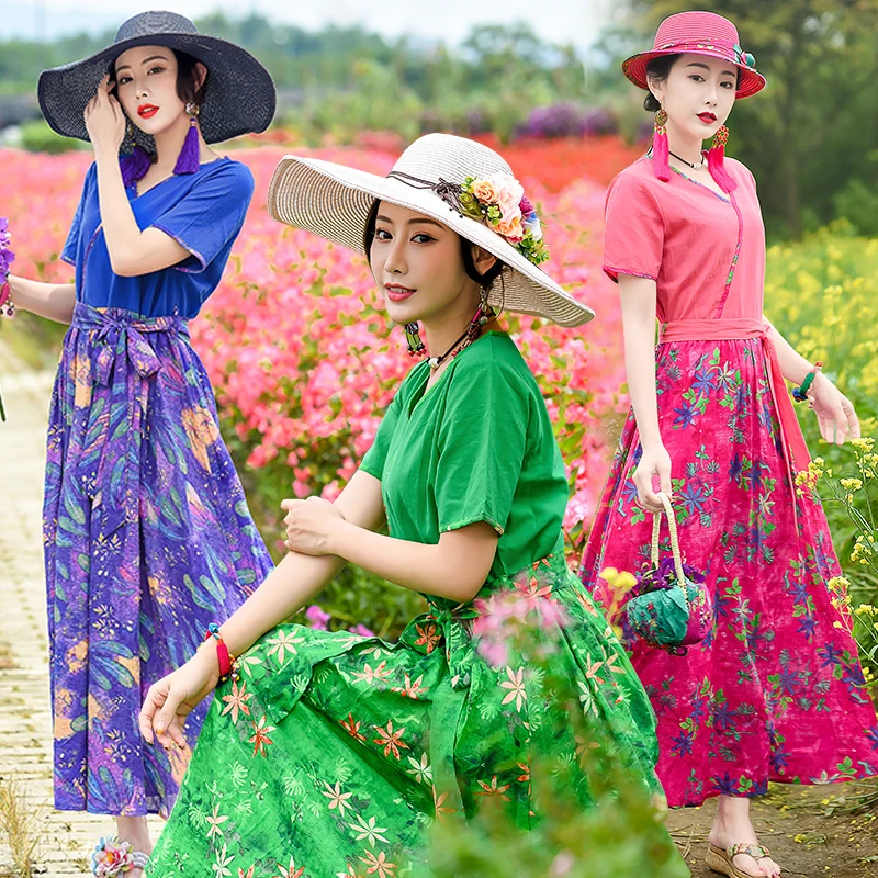 Женское винтажное платье в стиле бохо Зеленое Длинное с цветочным принтом V