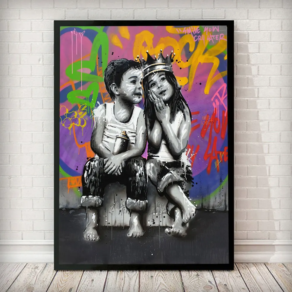 Портрет холст картина дети мальчик стены в стиле граффити Домашний Декор