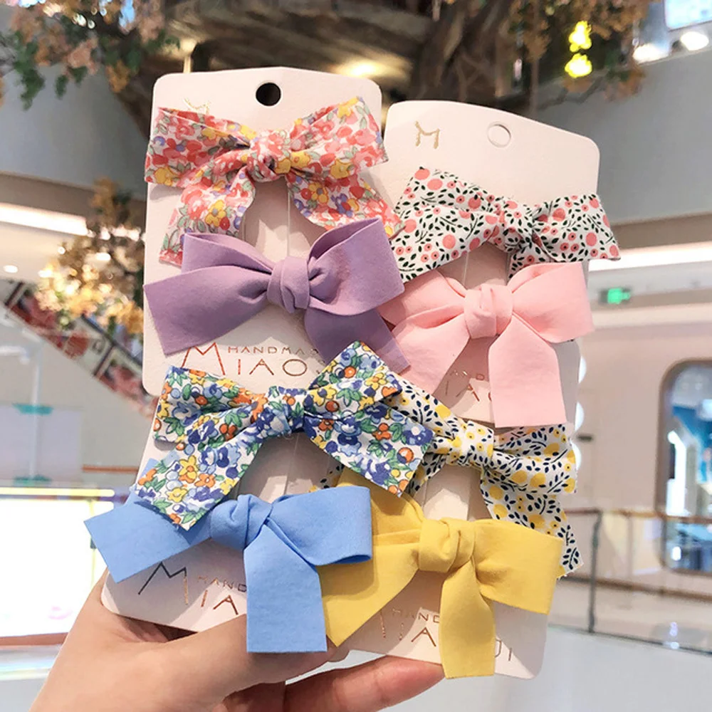 

2pcs Print Hairpins Bowknot Hair Clips For Girl Colorful Floral Bow Hairpin Barrettes Hairgrip Metal Duckbill Clip Kids Headwear