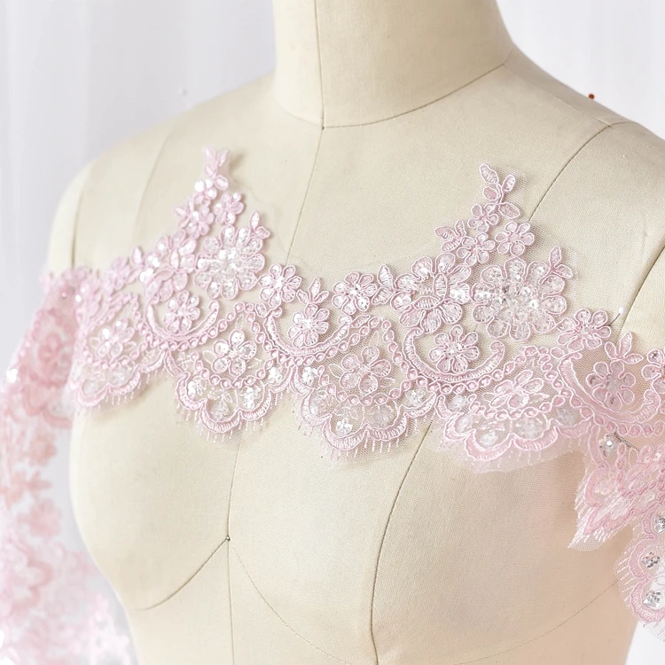 Pink 3Yd Белый Черный Цвета бисером кординг Свадебные кординг кружева/блесток цветок Venise кружевной отделкой DIY ремесло 15 см Ширина - Цвет: Pink