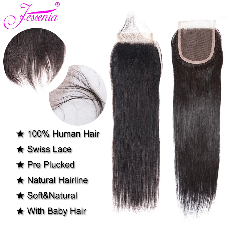 Прямые пучки волос с закрытием перуанские человеческих не Remy волосы ткет|3/4 пучка