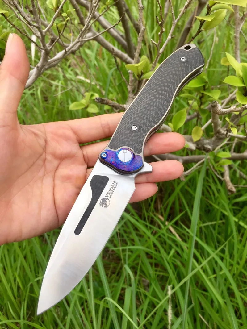 Нож Kevin John Venom M390 Bone Doctor Ti ручка из углеродного волокна с цирконием тимаскус