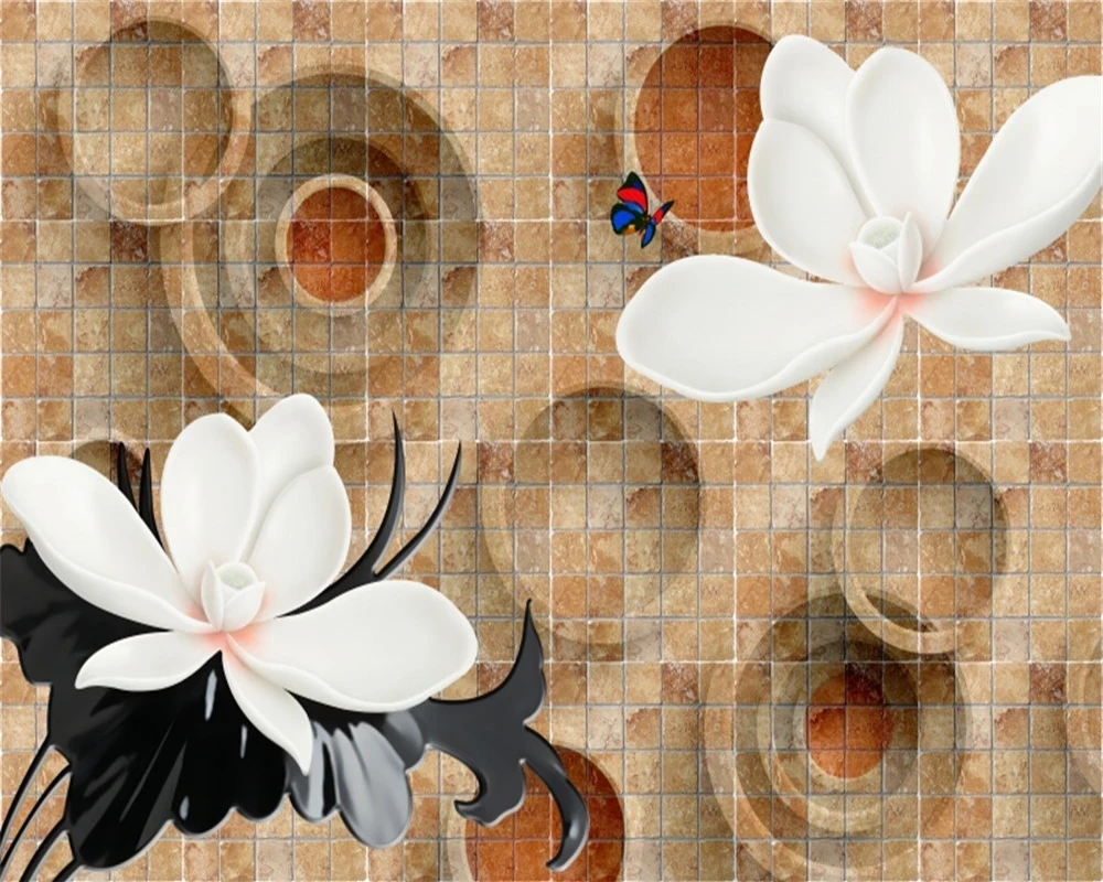 

3d Mural Wallpaper HD 3d Three-dimensional White Flowers Home Decor Living Room Bedroom Wallcovering HD Wallpaper