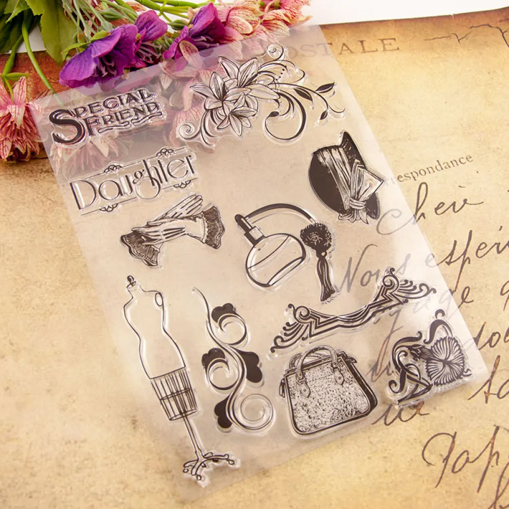 

Прозрачный штамп, женские принадлежности, сумка, шляпа, прозрачные штампы резиновое Силиконовое уплотнение для самостоятельного изготовле...