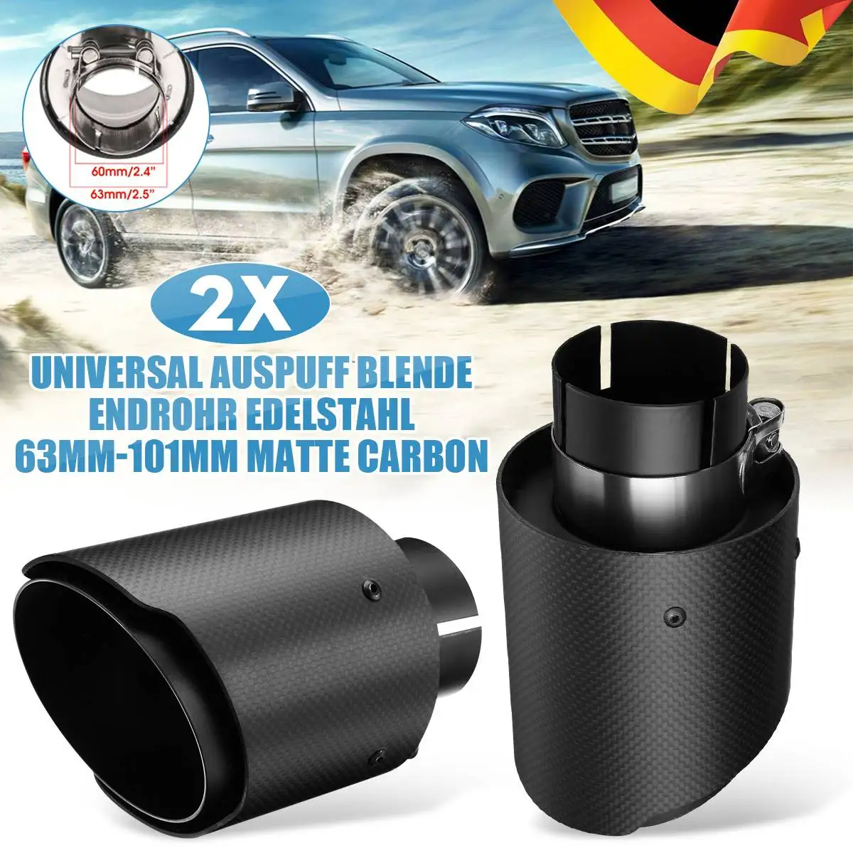 

2pcs 63mm-101mm Carbon Fiber Exhaust Muffler Pipe Car Stainless Steel Exhaust Tip 2.5"-4" Tail Tube Universal