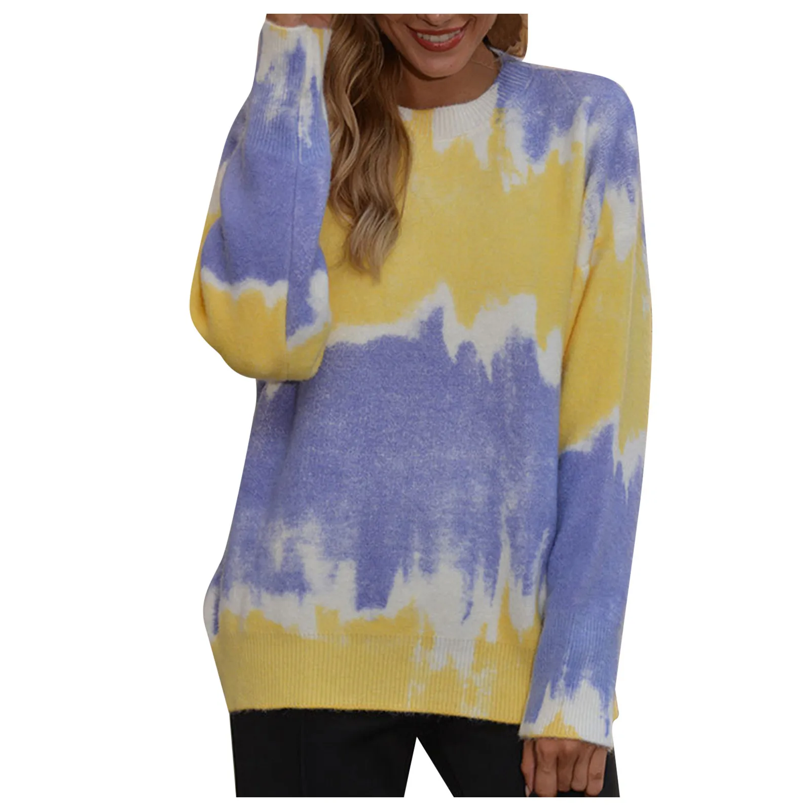 

Women'S Autumn And Winter Casual Sweater Color Stitching Striped Long Sleeve Loose Pullover Knitted Sweater Sweater