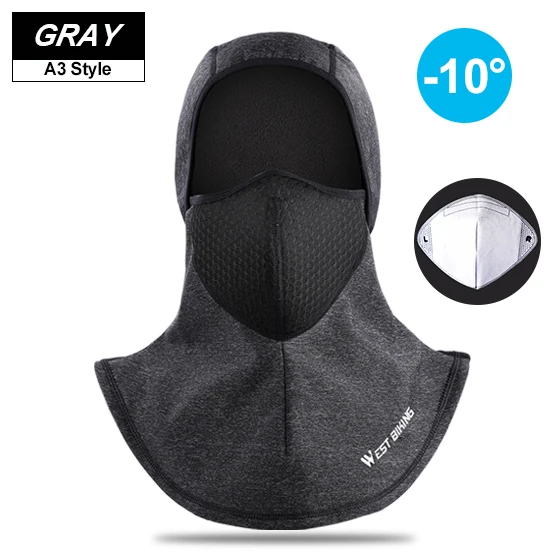 A3-Gray With Filter WEST BIKING, зимняя велосипедная маска, флисовая термальная Балаклава, сохраняющая тепло, ветрозащитная Лыжная маска, шапка для сноуборда, велосипеда, велосипедная лицевая маска - Цвет: A3-Gray With Filter