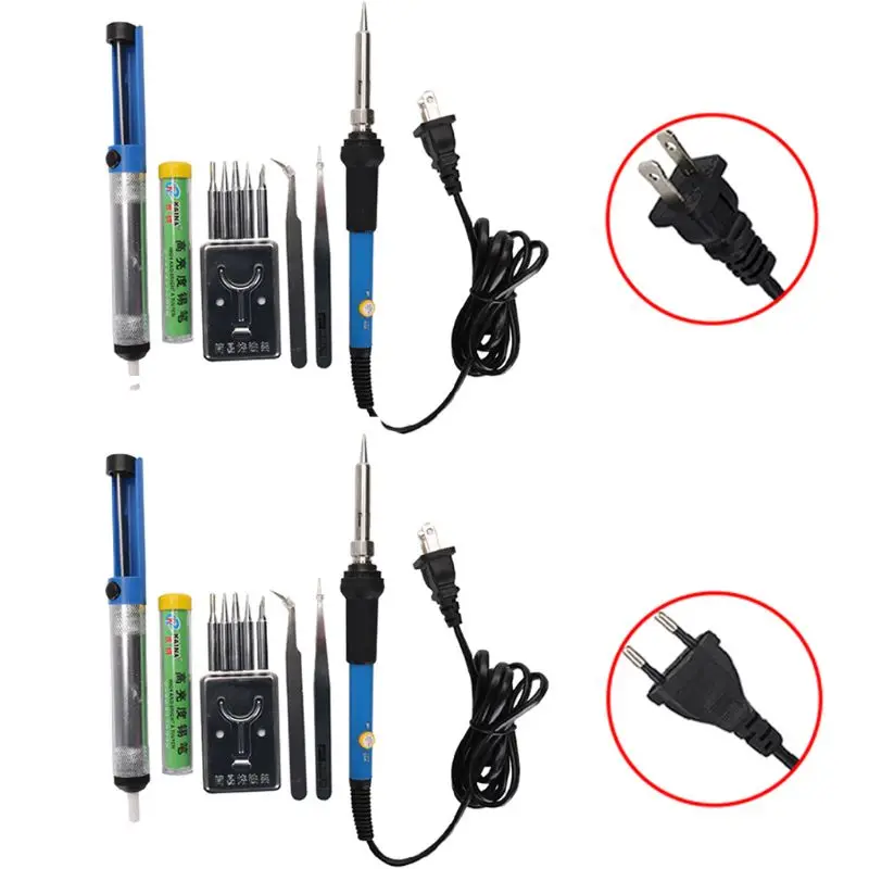 

110V 60W US Plug Electric Soldering Iron Temperature Adjustable Soldering Iron Tips And Kits Internal Heated Welding Tools