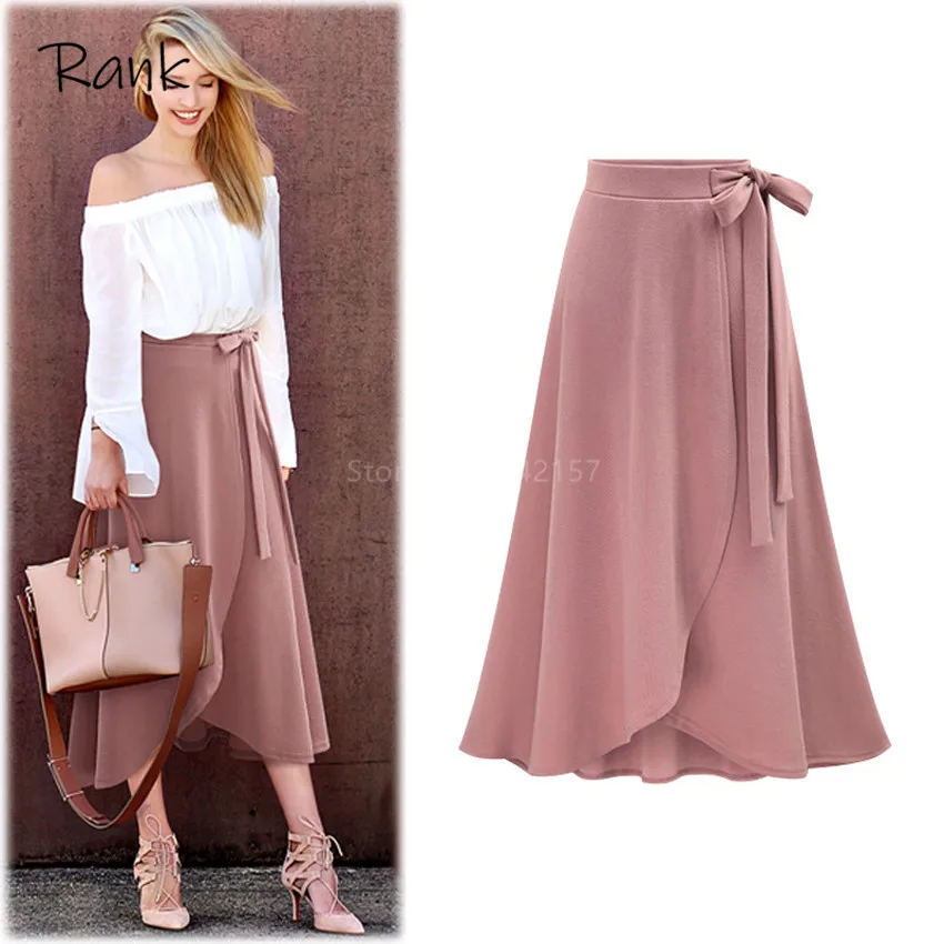 

Knitting Chiffon Skirt High Rise Elegant Solid Color High Quality Women Dress Skirt with Band Vintage Vestidos Intellectual Lady