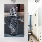 Креативная живопись, искусство, милый кот, отражение, тигр в воде, плакаты, холст, картина, настенные картины, украшение для дома