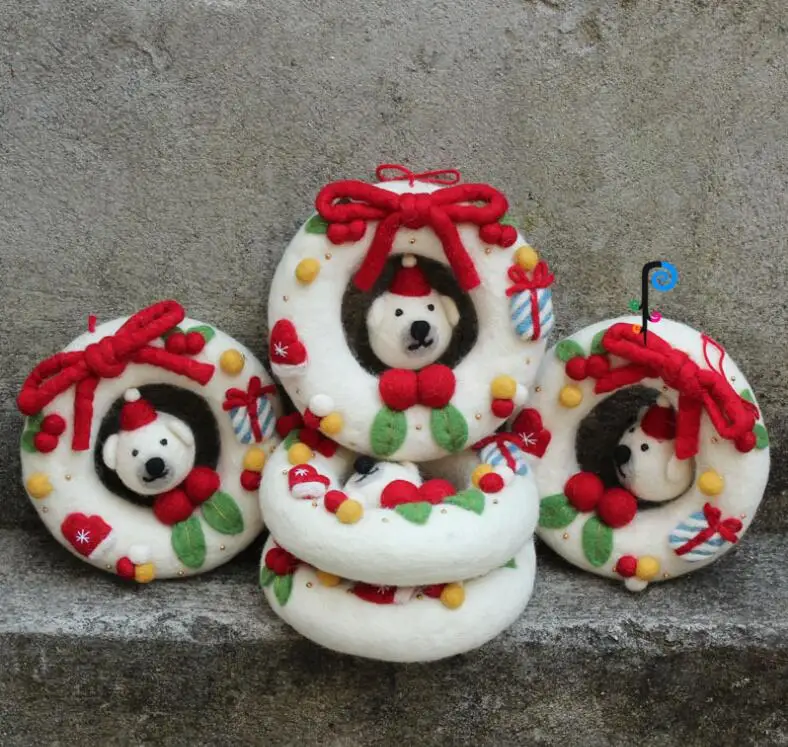 

Finished Handmade Wool Needle Felt Bear Christmas Gift Decoration For Children Kids Birthday Toy Doll