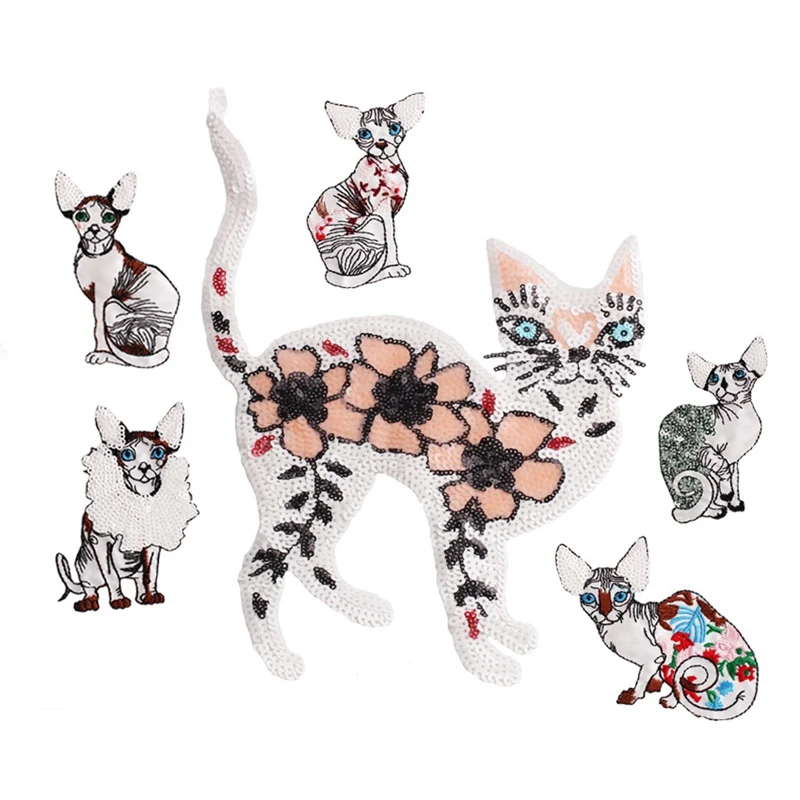 Большой размер цветок Милая сиамская кошка вышитые патчи блестки животные
