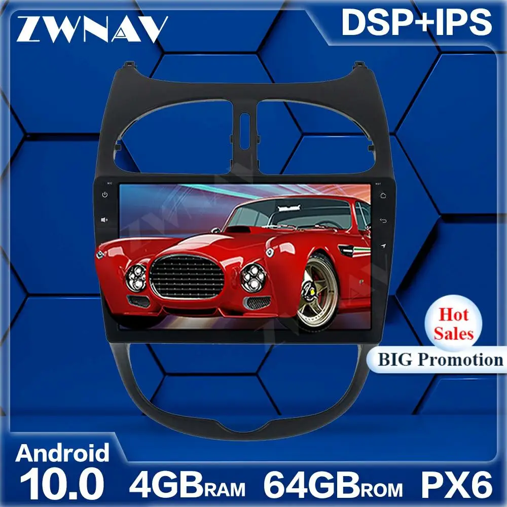 PX6 4 Гб + 64 ГБ Android 10 0 автомобильный мультимедийный плеер для Peugeot 206 2000 2001-2016 GPS Navi