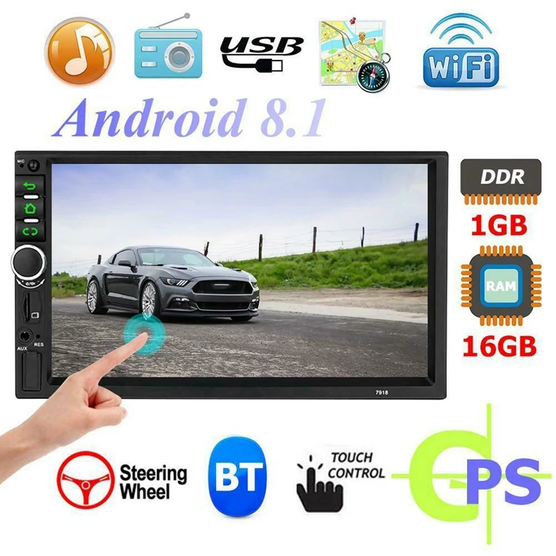 2 Din Android 8 1 автомобильный стерео 7 дюймов GPS Navi MP5 плеер двойной Wi-Fi 4 ядра BT с Камера