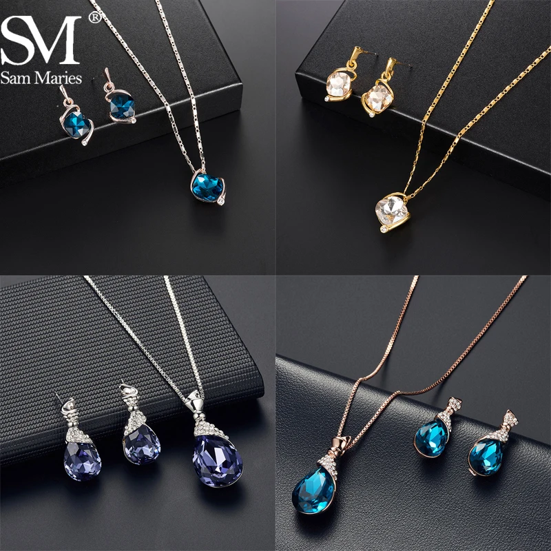 Изящный австрийский кристалл кулон ожерелье серьги набор роскошные свадебные