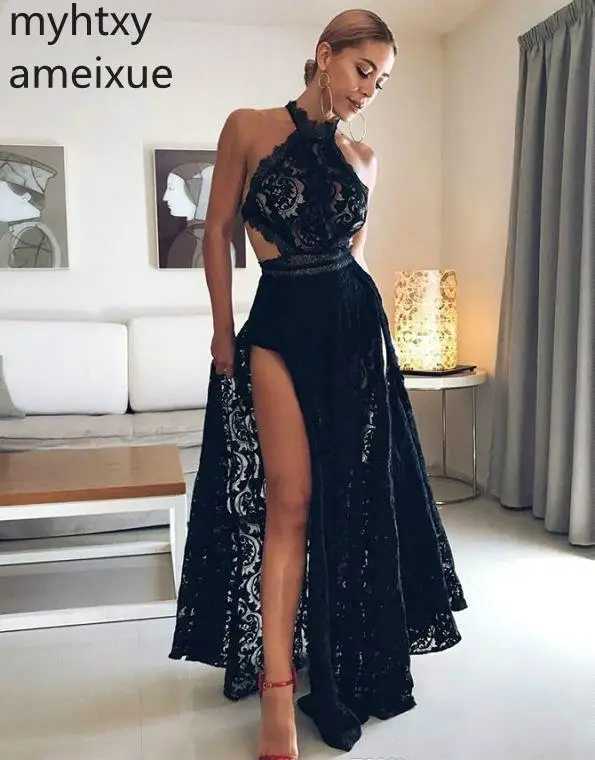 Новые высококачественные черные сексуальные платья для выпускного вечера с