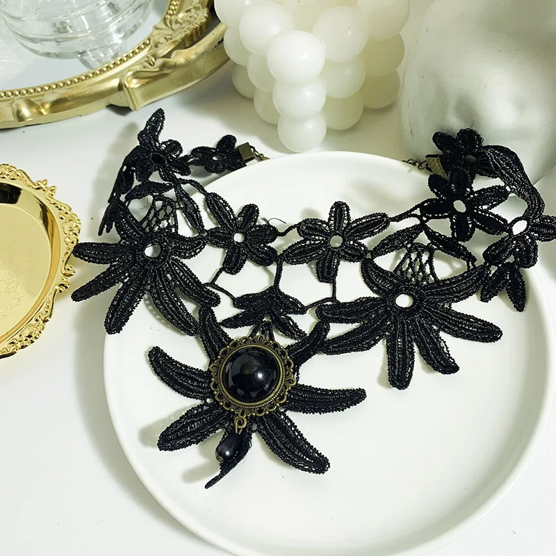1 шт. винтажное кружевное короткое ожерелье с бусинами чокер в готическом стиле
