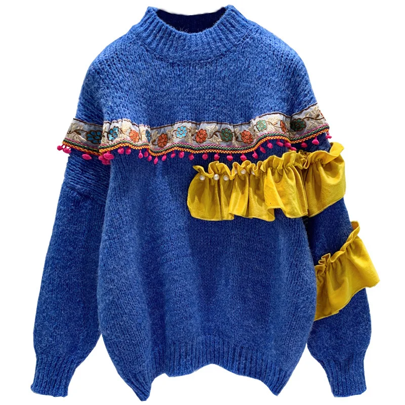 LANMREM 2020 Весна Новая мода свободный высокий воротник принт фонарь теплого света