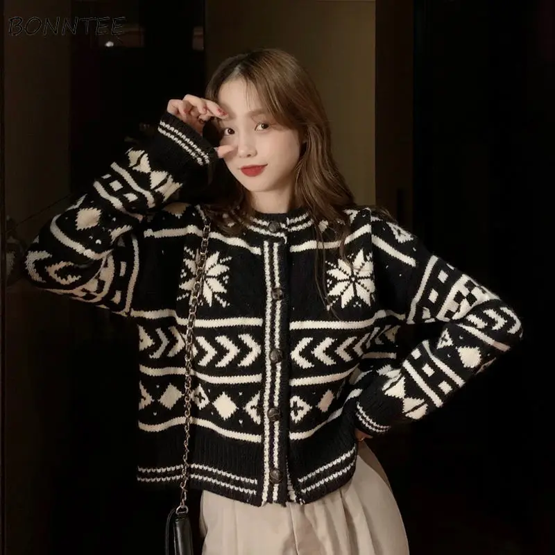 

Sweaters Women Retro Trendy Autumn Knitwear Single Breasted Cardigans Long Sleeve Vintage All-match O-Neck Daily Loose Teenagers