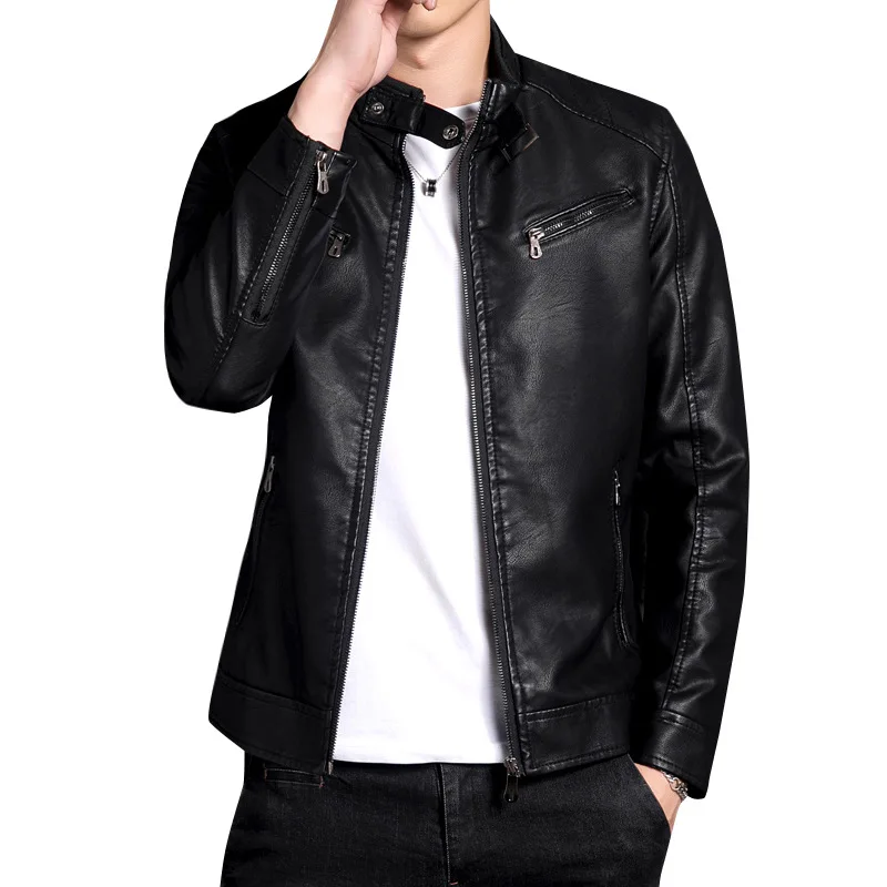 

Men's PU leather coat fashion casual men's leather jacket coat slimming