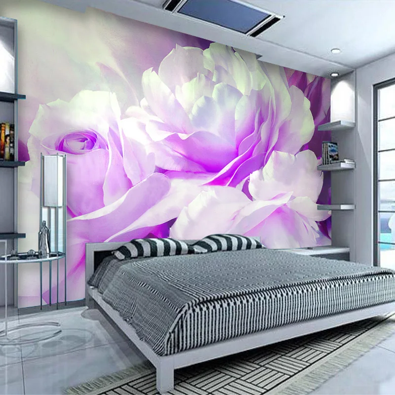Водонепроницаемые Большие Настенные обои с фиолетовыми пионами розы холст для